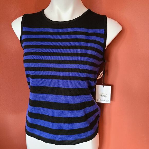 Calvin Klein Black and Blue Striped Tank Top - Picture 1 of 3
